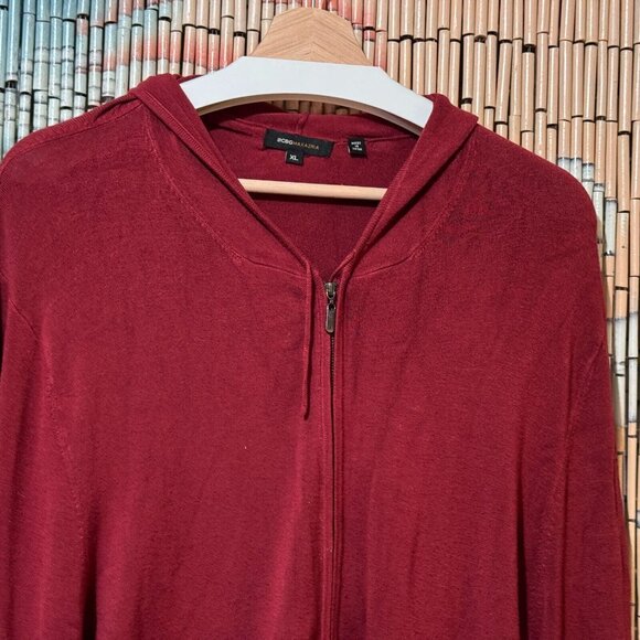 BCBG Max Azria Hooded Zippered Cardigan Knit Sweater, Rayon Blend, Cranberry, XL - Picture 8 of 12